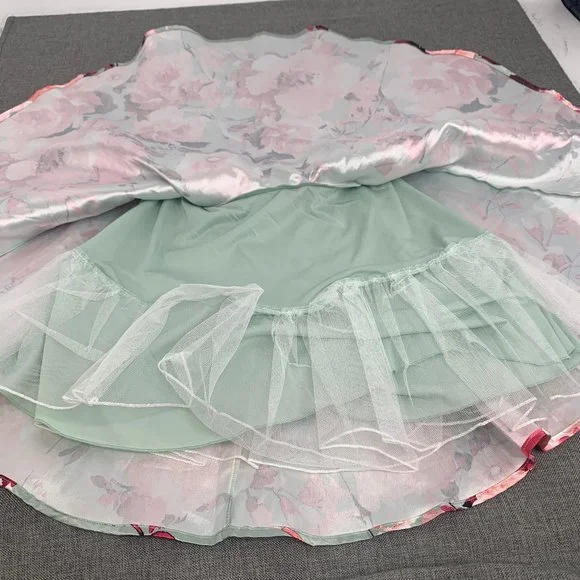 Jodi Kristopher Formal Elegant Floral Skirt Pleated Flared Puffy Skirt Pink 9 - Picture 4 of 13